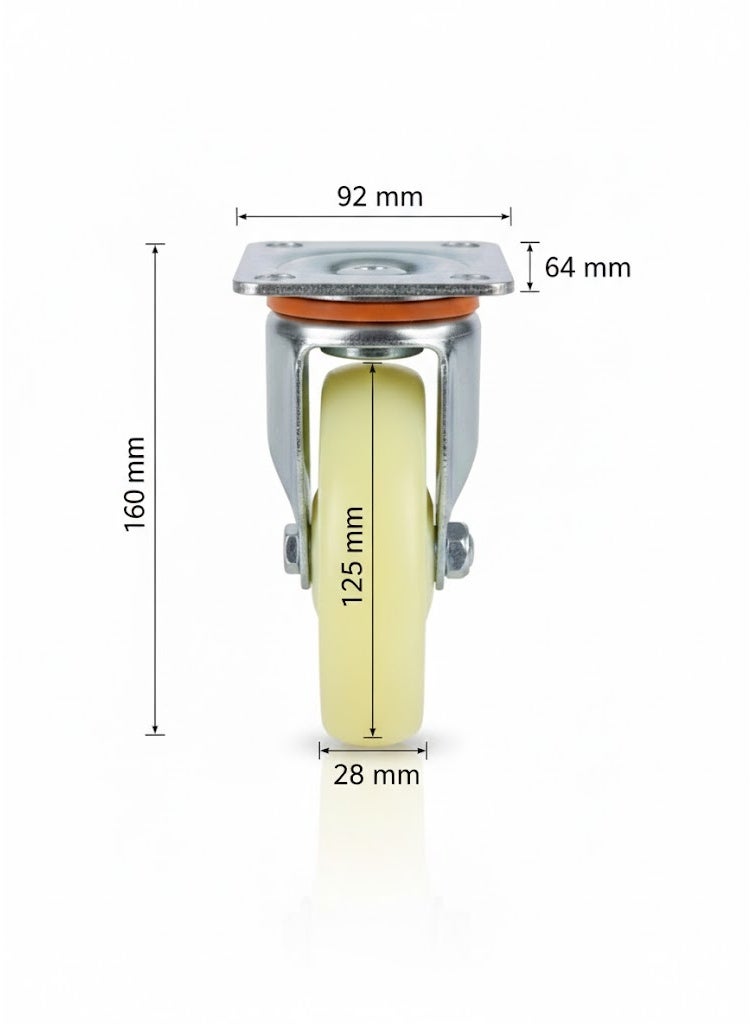 5" High Quality Material Handling Equipment Heavy Duty Nylon Caster Wheels pack of 4 Pcs 2 With Brakes and 2 Without Brakes - Image 2